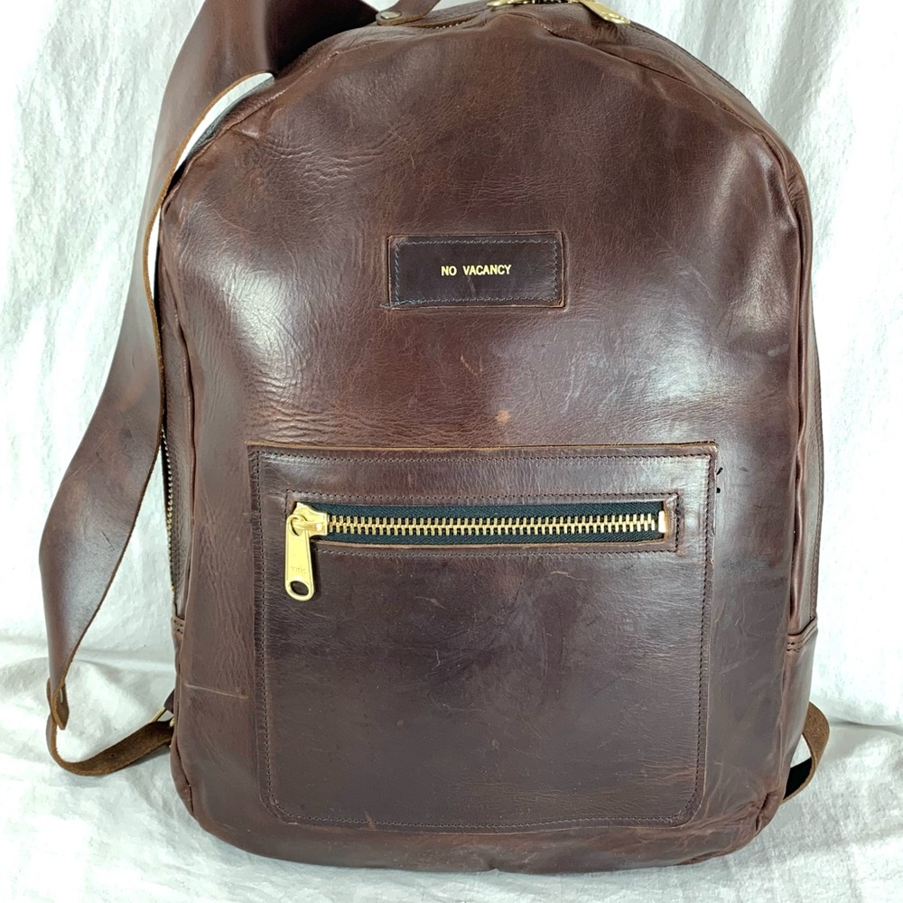 NO VACANCY Large Authentic Brown Leather Rucksack